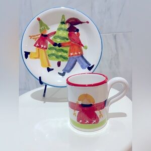 Vietri Italian Earthenware Clay Christmas Plate and Mug Set 🎄